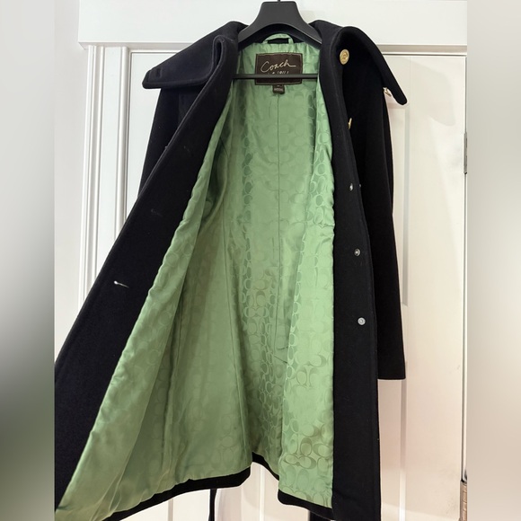 Coach Black Wool/Mohair Blend Belted Peacoat - Picture 3 of 7